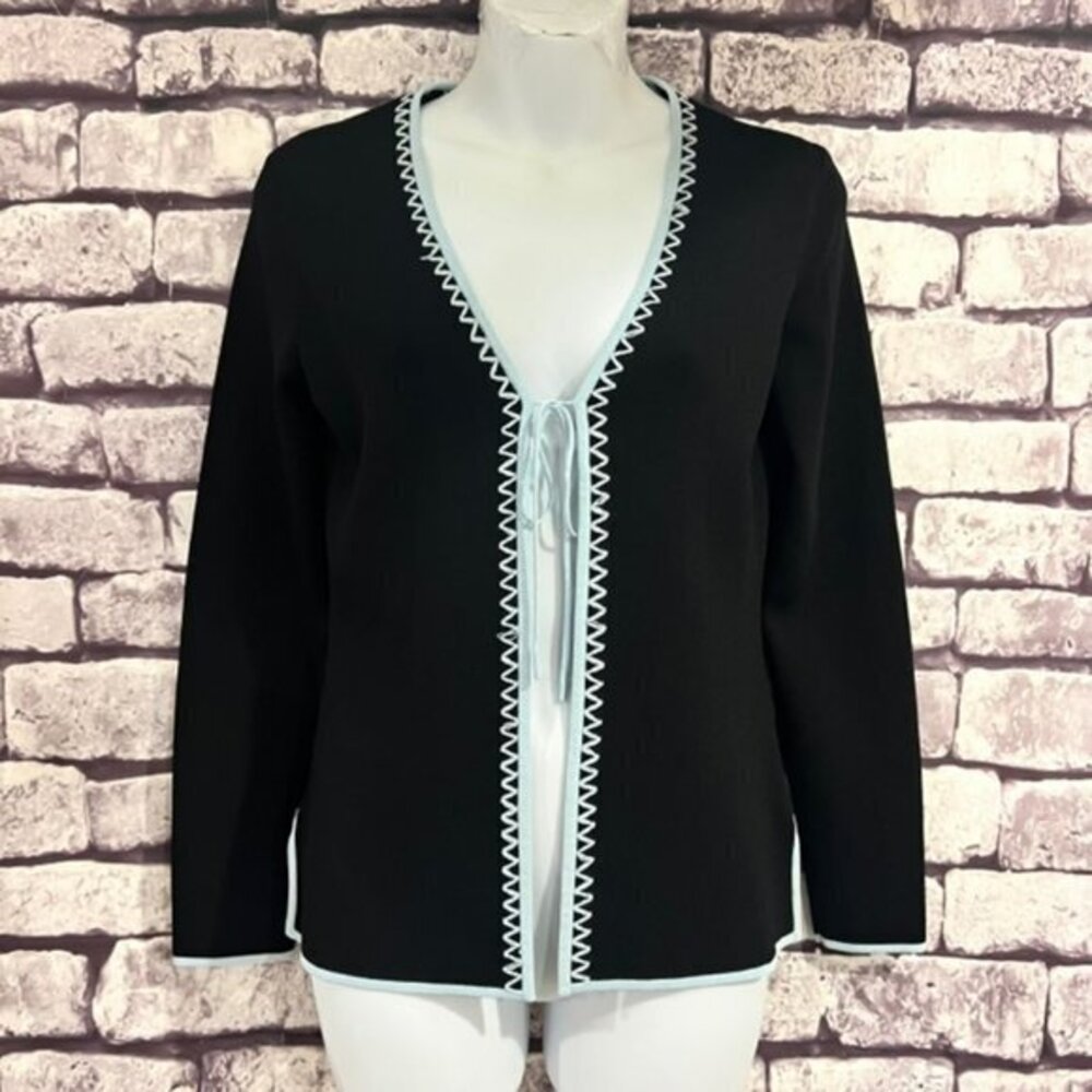 BCBG MaxAzria Black & White V-Neck Cardigan Sweater Size Small